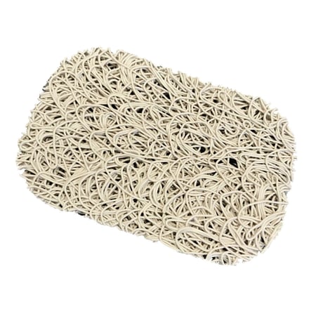 The Soap Nest by A Wild Soap Bar is a beige rectangular doormat with a tangled, looped texture that resembles spaghetti noodles.