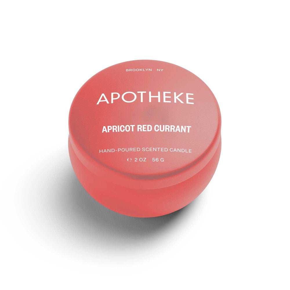 The Apotheke Apricot Red Currant Mini Tin Candle features a soy wax blend and is hand-poured in Brooklyn, NY. Weighing 2 oz (56 g), this elegant scented candle is the perfect touch of sophistication.