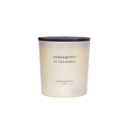 The Cereria Molla - Bergamotto Di Calabria 3 Wick XL Candle features frosted glass with a dark lid and premium soy wax, offering an elegant, aromatic experience.
