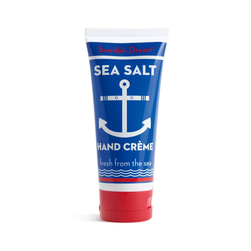 The blue Kalastyle - Swedish Dream Sea Salt Hand Cream features a red cap, has an ocean air scent, and is designed with a white anchor and fresh from the sea text. Enriched with shea butter for ultimate hydration.