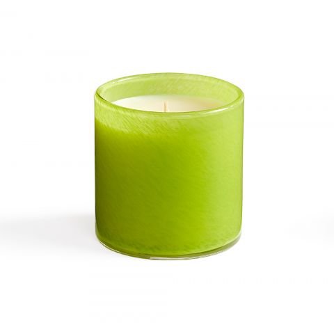 The Lafco - Rosemary Eucalyptus Classic 6.5 Candle features a white rosemary eucalyptus candle in a green hand-blown glass vessel, shown against a plain white background.